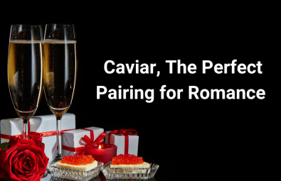 champagne flutes, gift boxes, a rose, and caviar