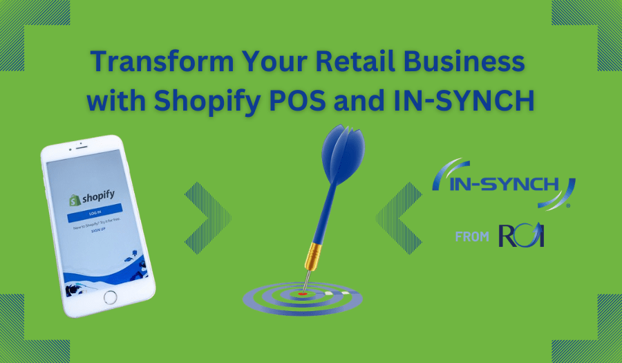 Shopify logo on mobile phone, target, IN-SYNCH from ROI