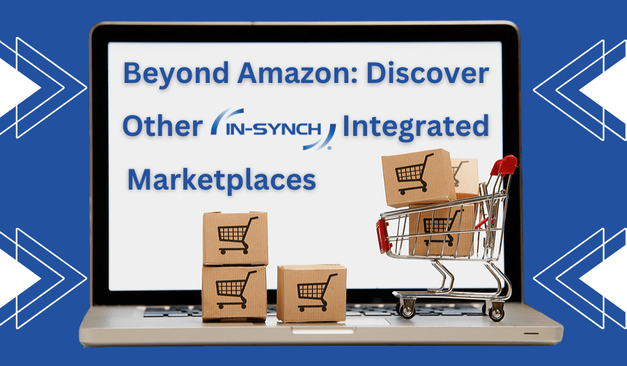 Discover Other IN-SYNCH Integrated Marketplaces on computer screen of laptop with boxes in small shopping carts